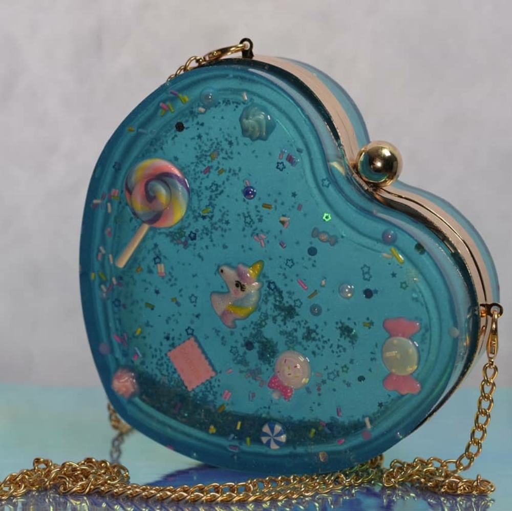 Unicorn handmade clutch bag-Heart( Glitter)